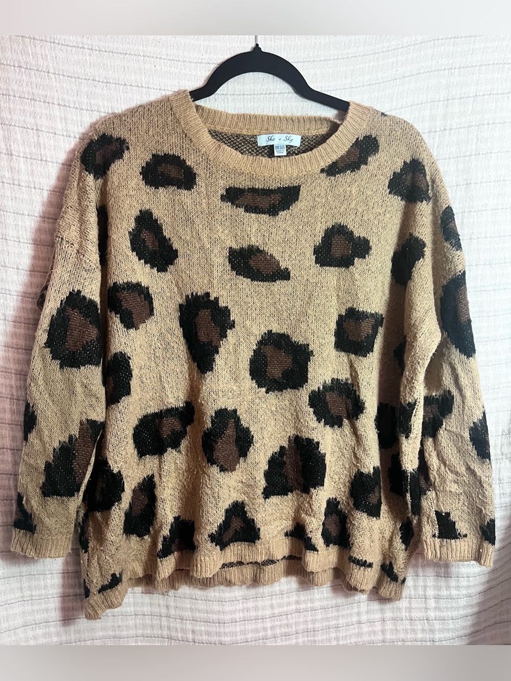 She + Sky Tan Leopard-Print Crewneck Sweater